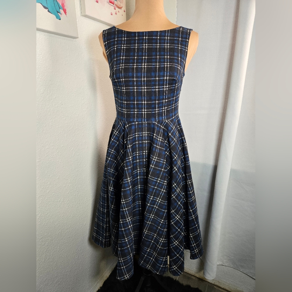 Classic Navy Plaid Fit-and-Flare Dress
